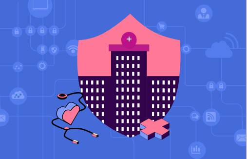 An illustration of an hospital getting protected with a shield.
