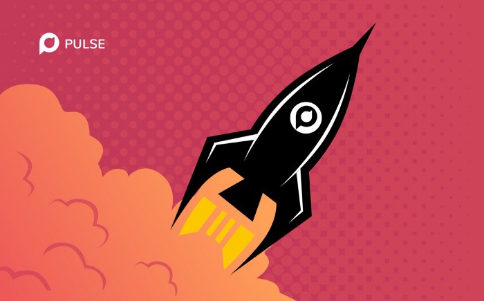 An illustration of a rocket ship launching