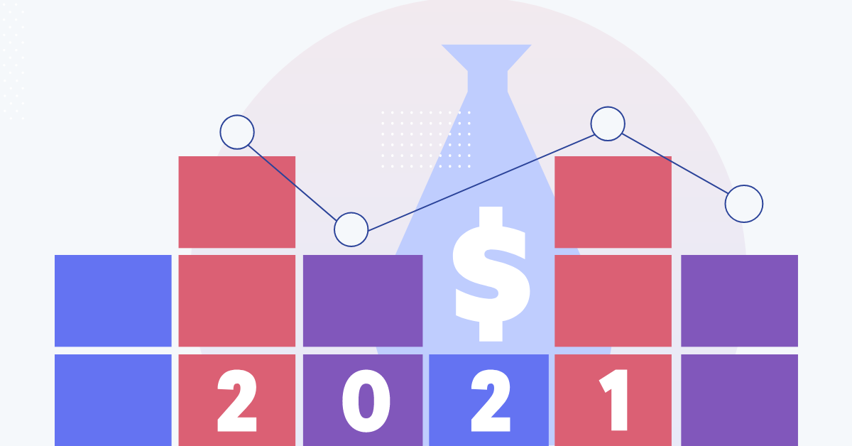 An image of a toy blocks in front of a fluctuating graph and a bag with money sign