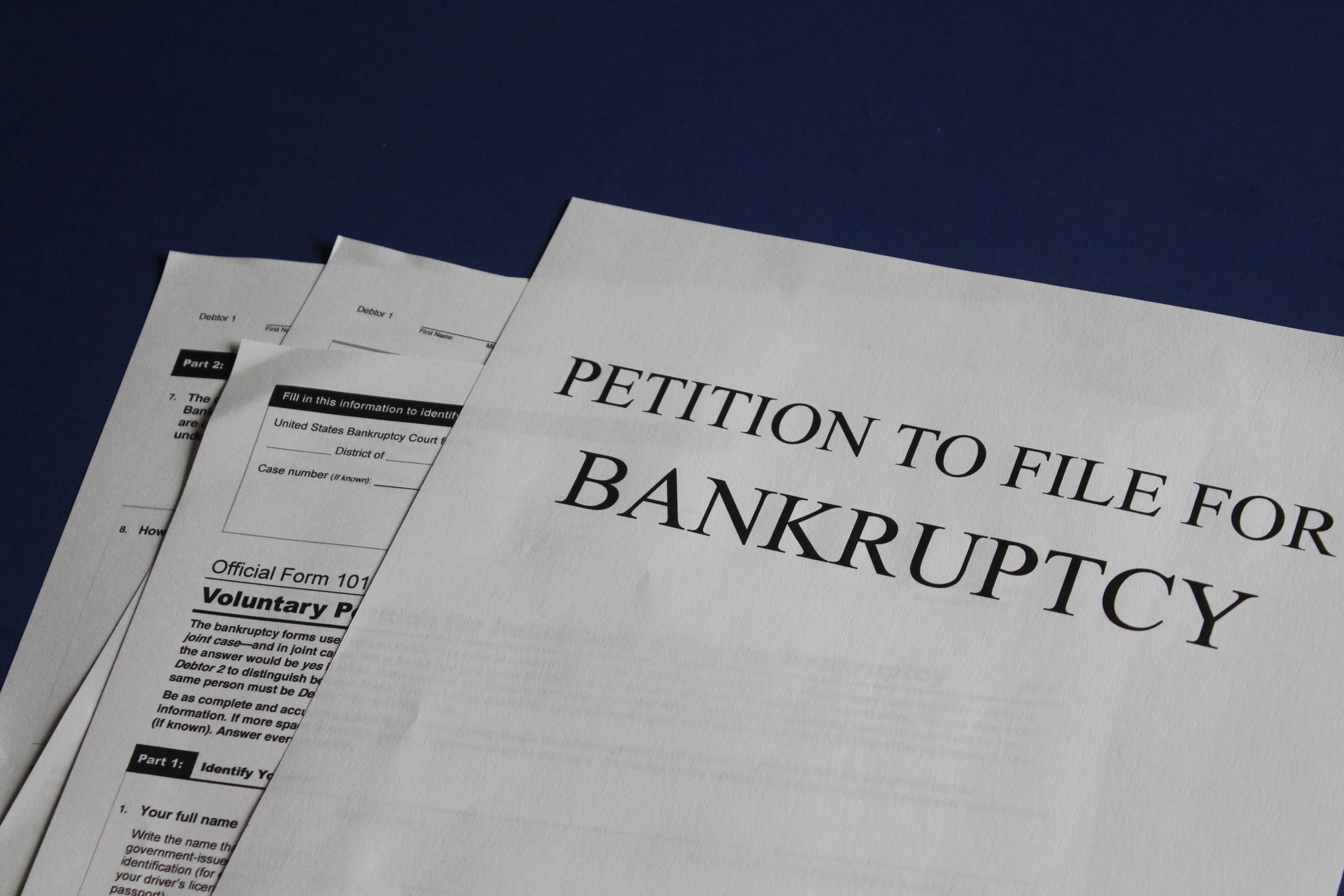 Paperwork for petition to file for bankruptcy