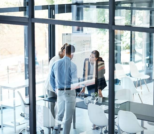 Causcasian woman standing with two guys