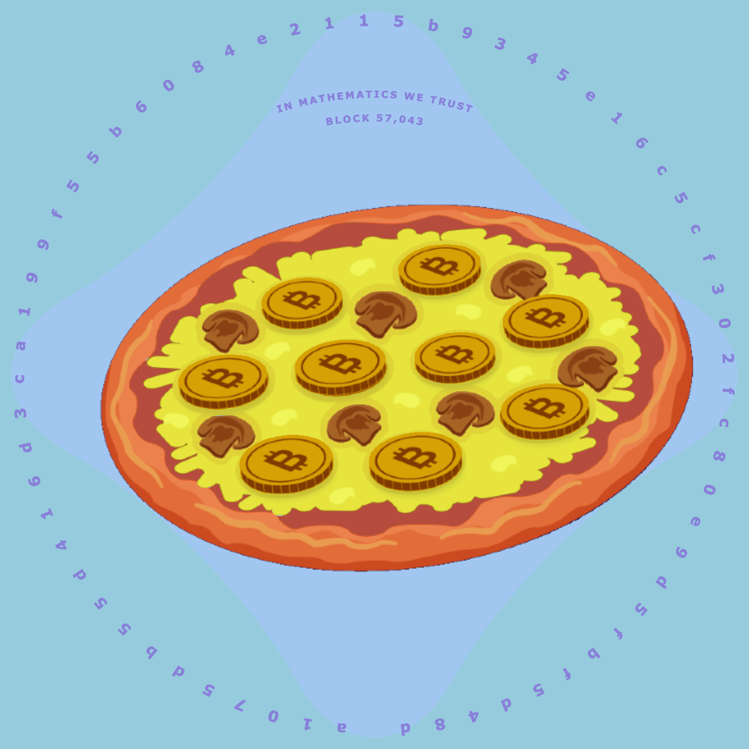 an NFT of a pizza with Bitcoin toppings