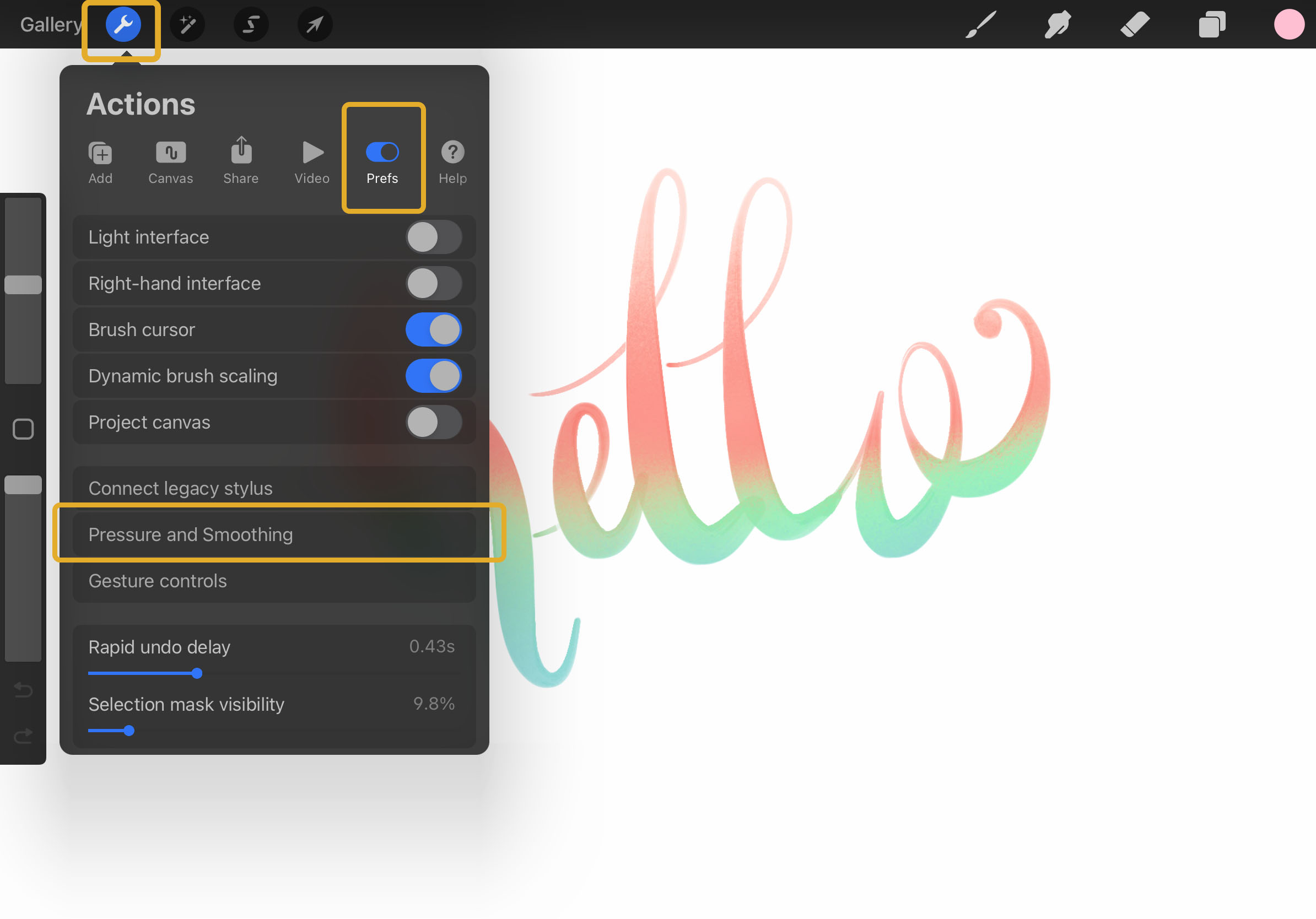 Procreate Lettering : Where to find the Pressure Curve