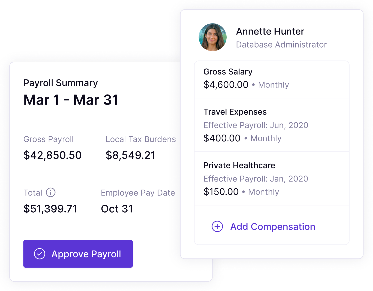 Panther's platform payroll screenshot