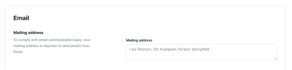 Ajouter son adresse email d'expédition sur Podia