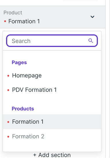 Menu déroulant pour afficher les pages