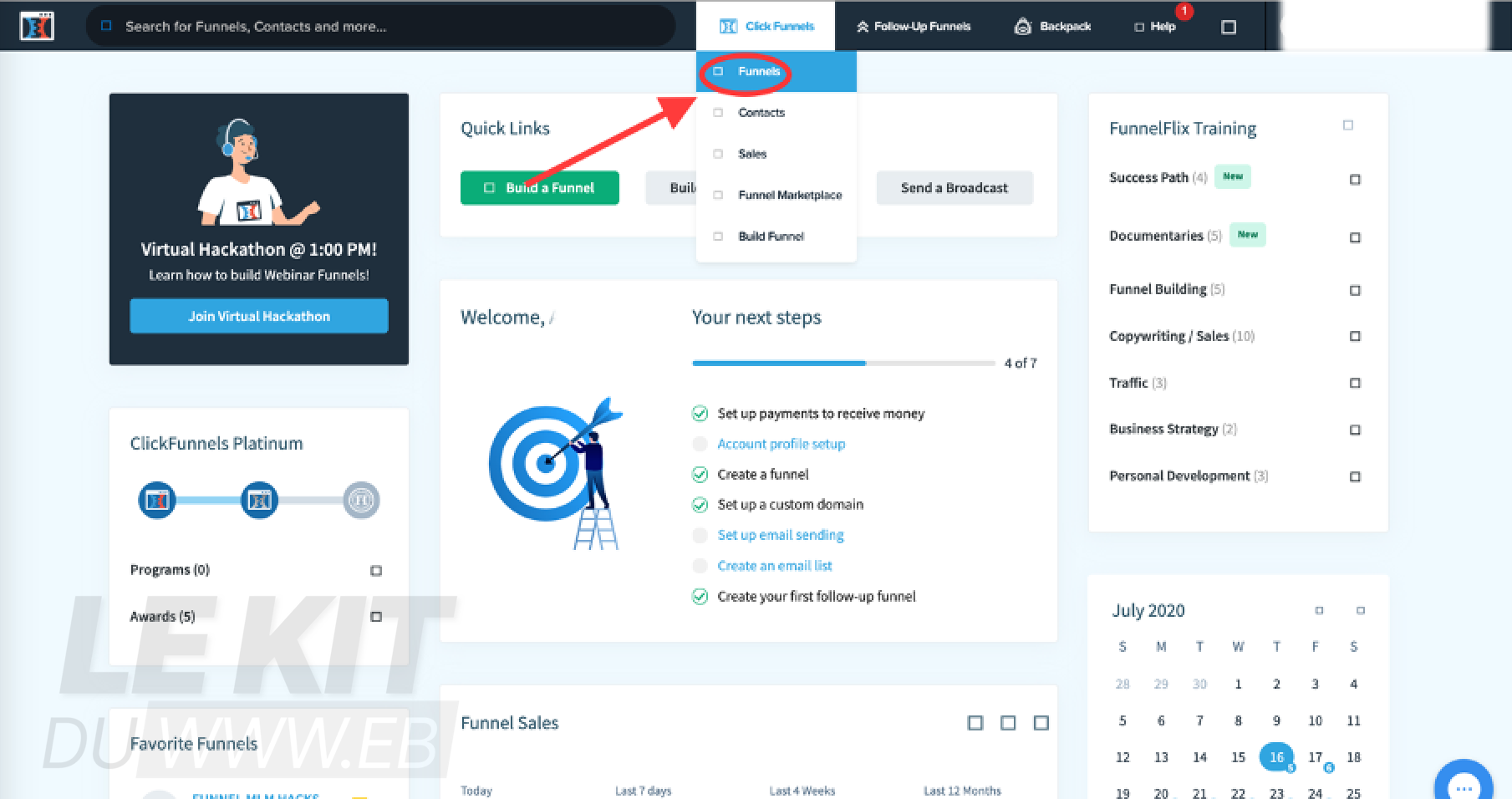 Onglet funnel dans le tableau de bord de Clickfunnels