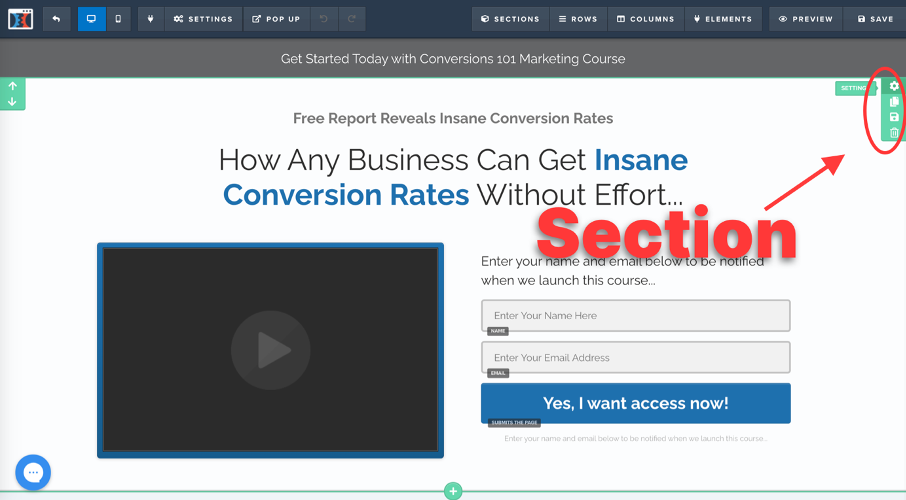 Apparence des sections dans Clickfunnels