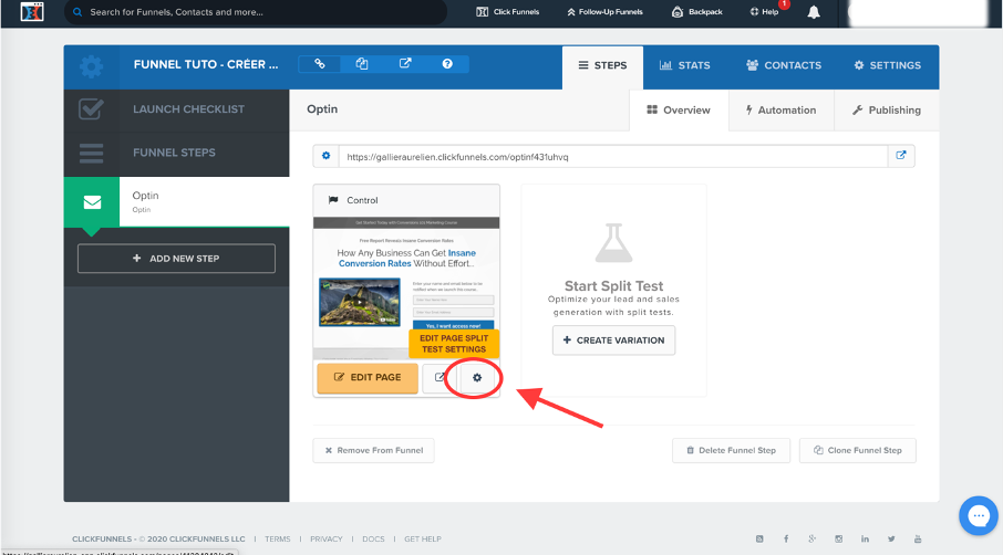 Modification des paramètres de la page dans Clickfunnels