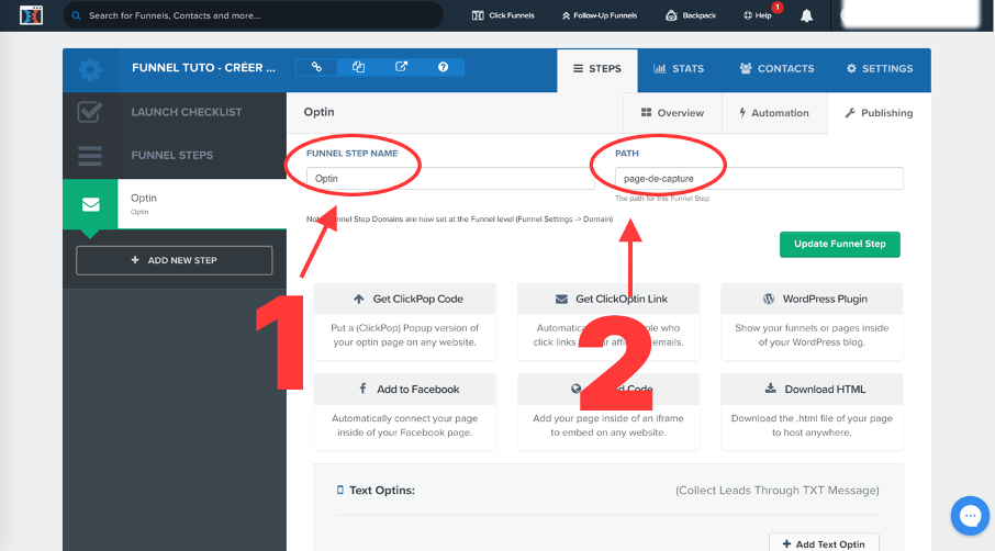 Modification de l'URL