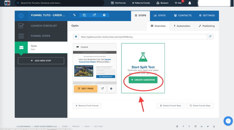 Fonctionnalité d'AB testing sur Clickfunnels