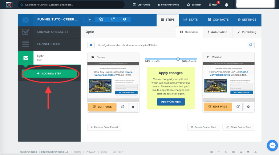 Ajouter une nouvelle page au funnel