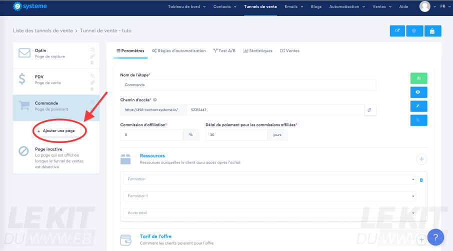 Ajout d'une 4ème page au tunnel de vente