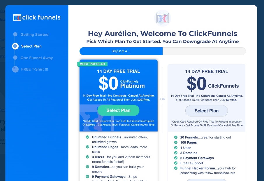 Choix de l'offre après avoir entré vos informations personnelles
