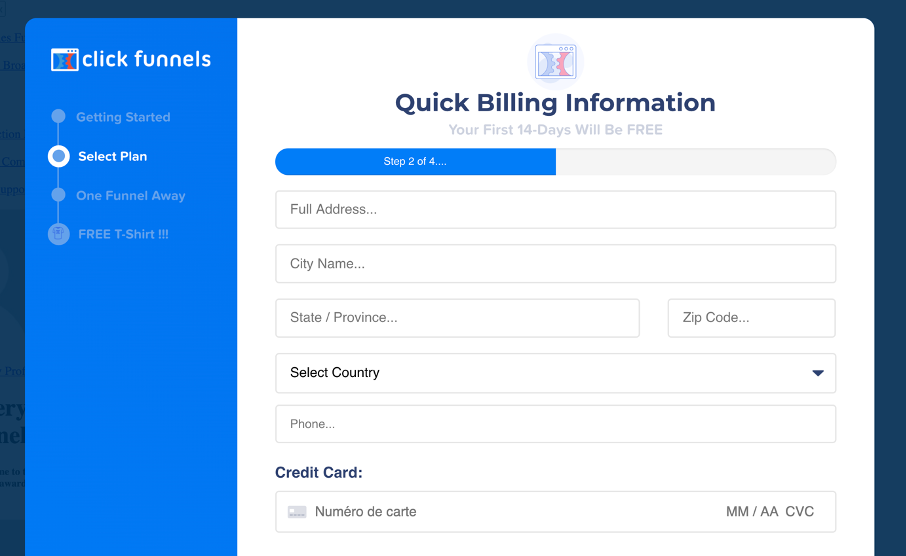 Seconde étape d'inscription