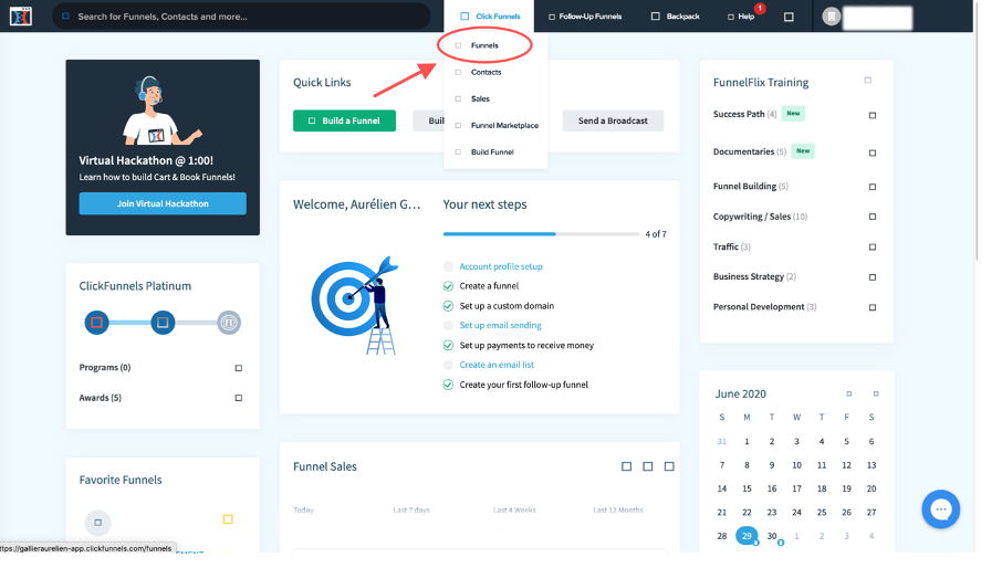Onglet pour créer un funnel de vente dans Clickfunnels