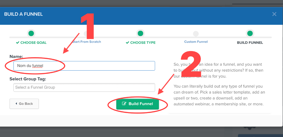 Champs pour nommer son tunnel de vente