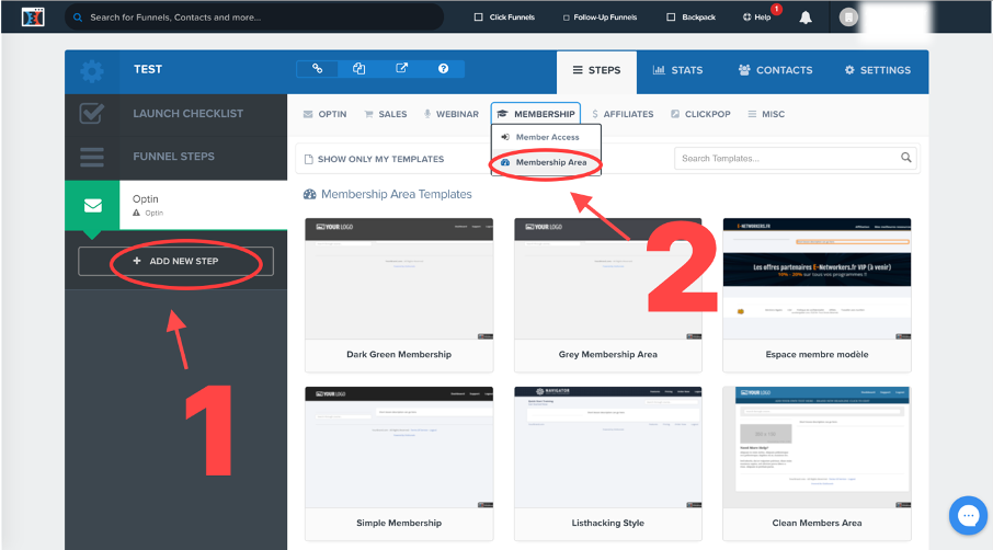 bouton pour ajouter une nouvelle page de type espace membre