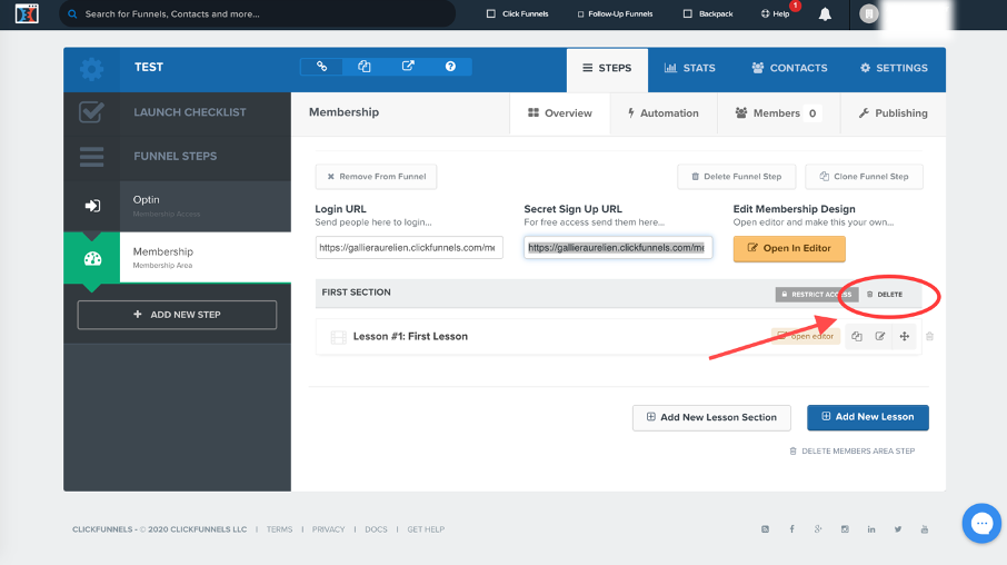 Bouton de suppression de son premier module