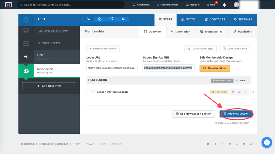 Bouton pour ajouter une nouvelle leçon
