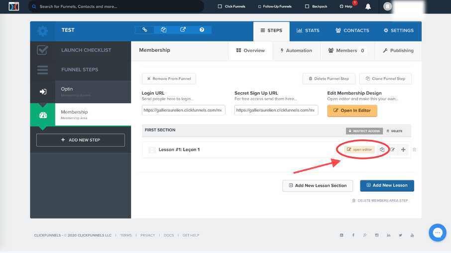 Bouton pour éditer sa première leçon