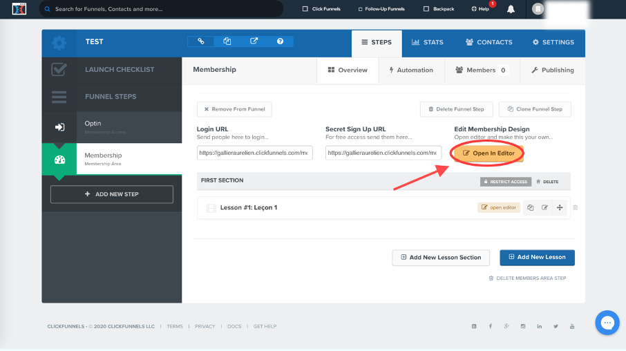Bouton pour modifier l'apparence de l'espace de formation