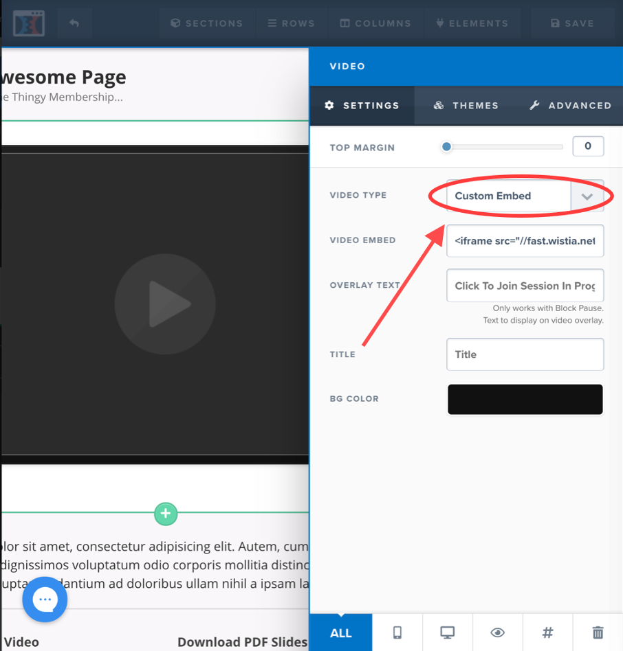 Choix du type de vidéo à intégrer