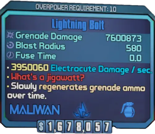 Lightning Bolt • BL2 – Rare Grenade | Lootlemon
