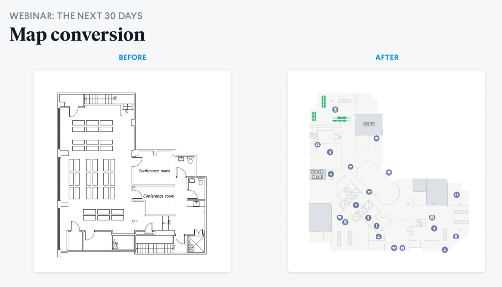 Robin software implementation floor plan map conversion. onboarding with Robin