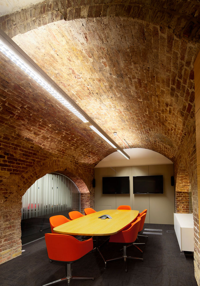 Brick archway over meeting room table