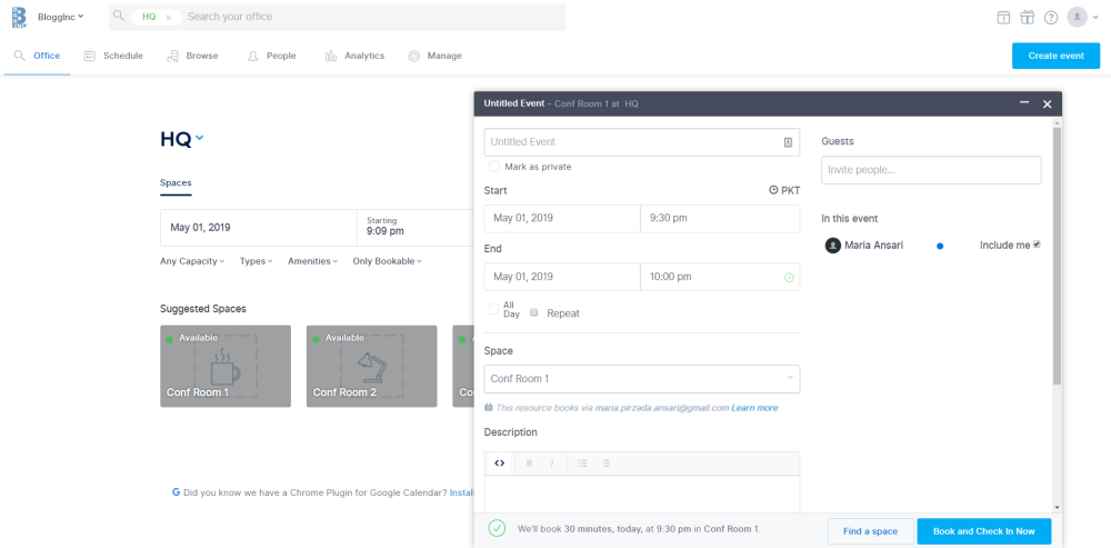 create a new recurring meeting in Robin’s conference room scheduling software
