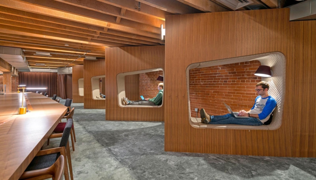 Github’s office with private nooks for introverts in the workplace or any type of employee