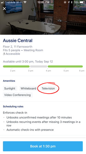 room scheduling software search by amenities