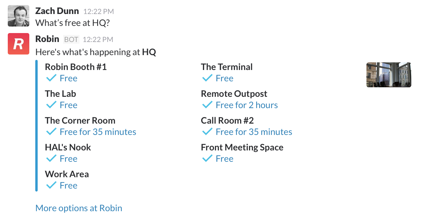 Check conference room calendars from within Slack