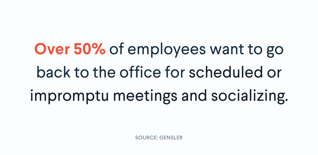 Stat: 50% of employees want to go back to the office to meet with colleagues
