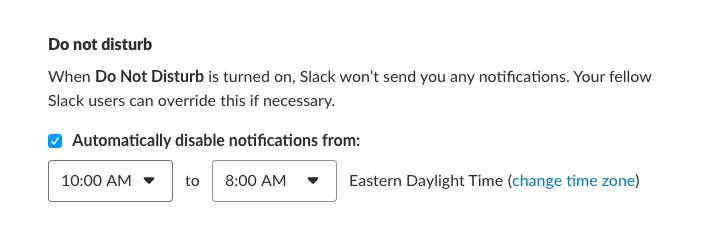 Slack do not disturb schedule vacation time