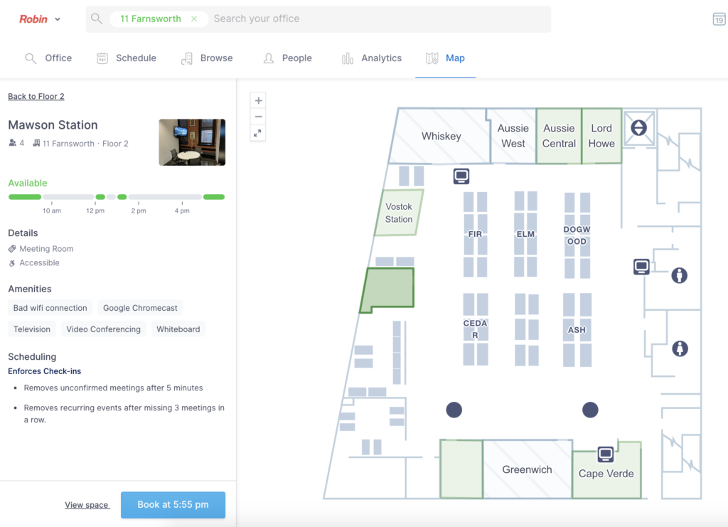 Robin’s interactive office floor plan is easy-to-manage and update for admins and end users