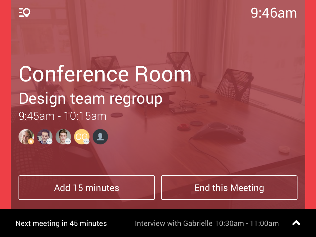 Robin meeting room display app when in use