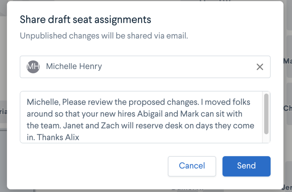 A flexible seating and space management strategy is a team effort. Collaborate with your team and draft and preview changes before publishing.