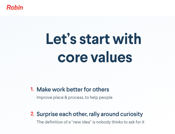 Robin Core Values Workplace Digital Transformation Strategy