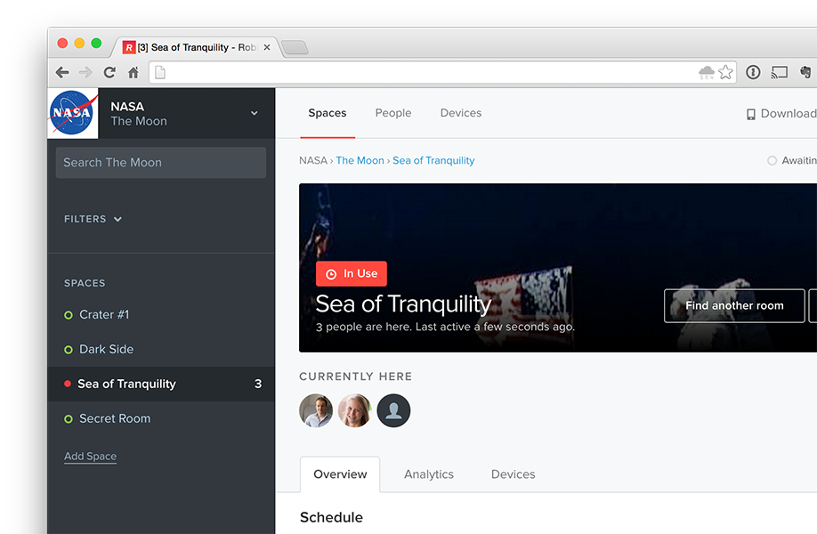 The Robin Dashboard showing room presence