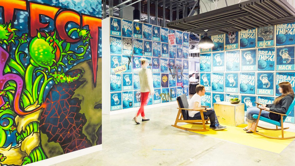 Facebook's rocking chair and poster heavy breakout space