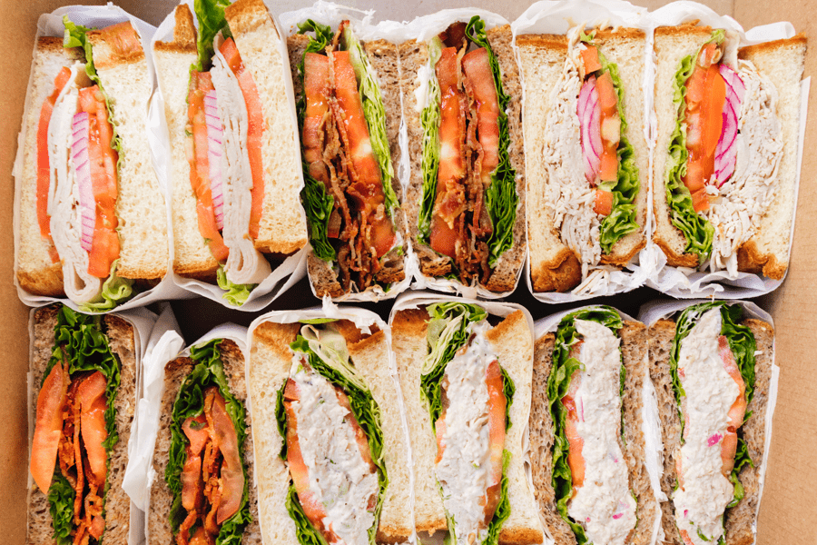 Cater2.me catered lunch example with gourmet sandwiches