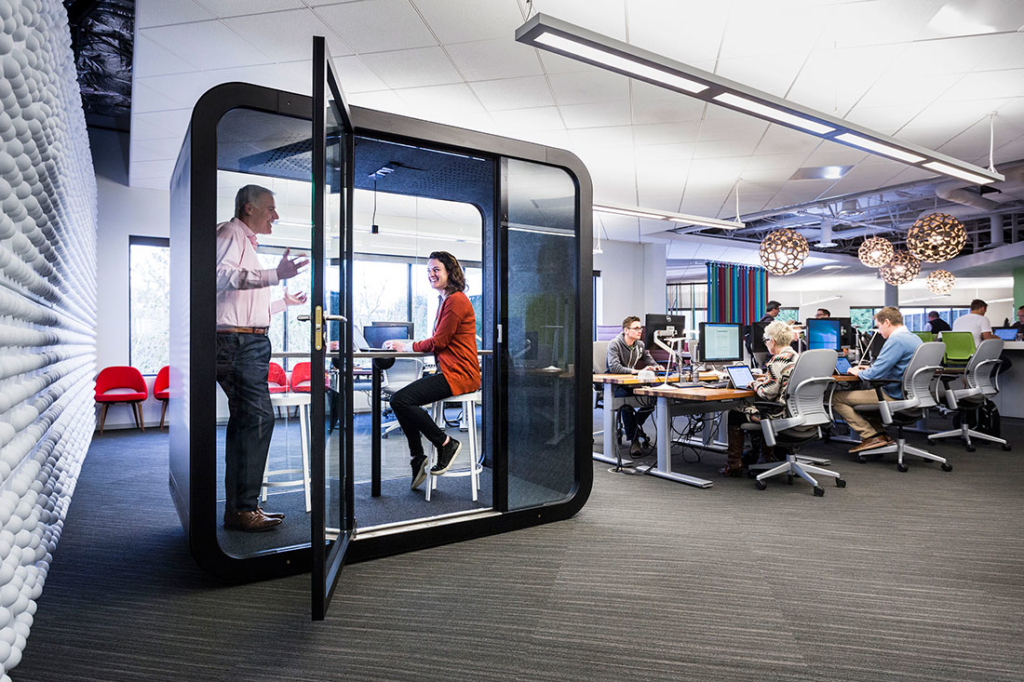office pods collaboration phone call in office