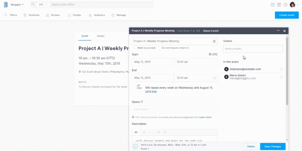 add employees to recurring meetings simply and edit following events in Robin