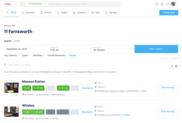 dashboard robin room scheduling software