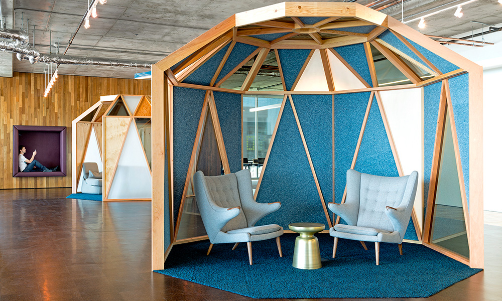 Blue breakout spaces in Cisco's San Franscisco office