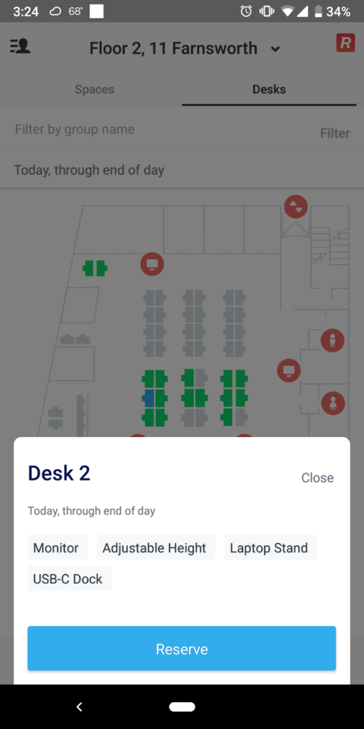 reserve a desk on Robin’s mobile app directly on the map