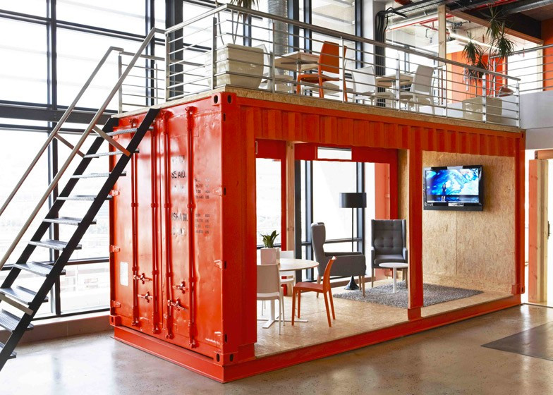 Meeting room inside a shipping container