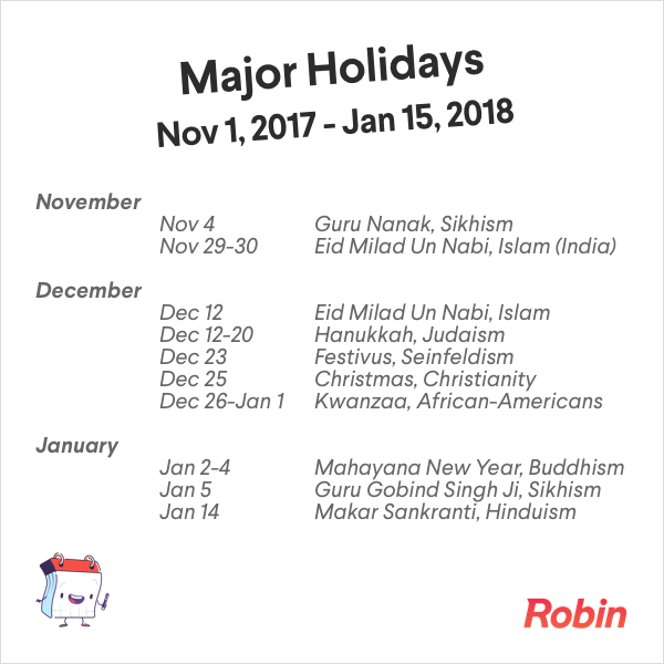 Major Holidays - Diversity in the Workplace - Robin